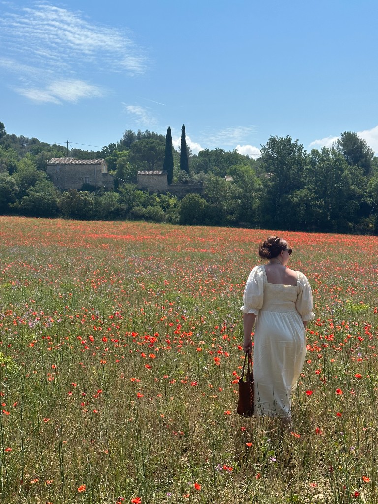 Walking through a poppy field in the Provençal countryside
