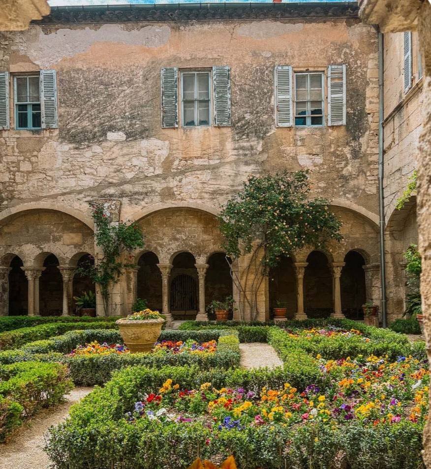 Stone cloister and garden in Saint-Rémy-de-Provence